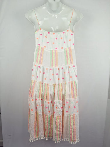 Second-Hand - Naudic Summer Days Pops Of Fluro Midi Dress Size L - SwapUp