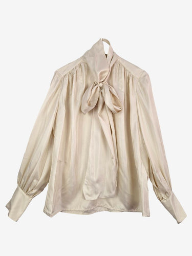 Carla Zampatti Elegant Silk Cream Tie Neck Blouse Size 10