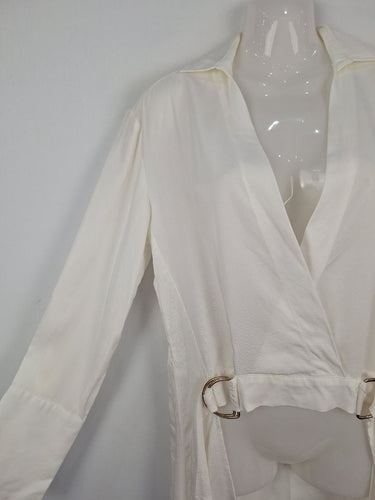 Second-Hand - Premonition Crisp White Gold Buckle Cross Top Size 6 - SwapUp