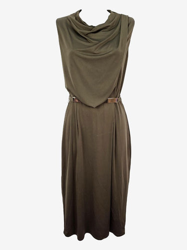 Pilgrim Khaki Cowl Neck Gold Belt Midi Dress Size 10