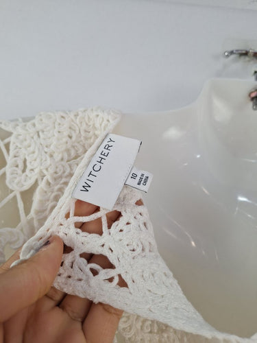 Second-Hand - Witchery White Beachy Crochet Mini Dress Size 10 - SwapUp