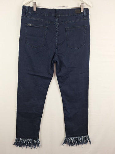 Second-Hand - New London Jeans Dark Indigo Fringe Hem Jeans Size 14 - SwapUp