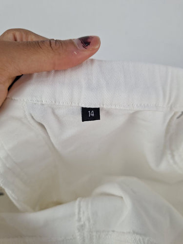 Second-Hand - Foil White Elastic Waist Denim Pants Size 14 - SwapUp