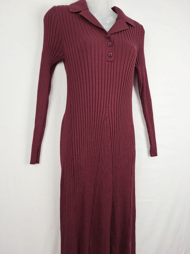 Second-Hand - Seed Deep Grape Ribbed Long Sleeve Dress Size M - SwapUp