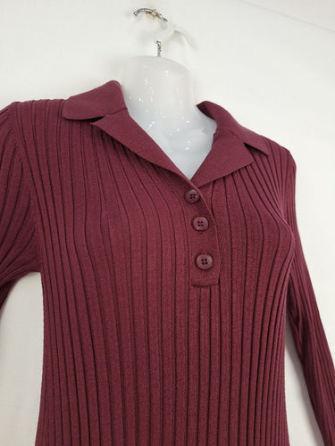 Second-Hand - Seed Deep Grape Ribbed Long Sleeve Dress Size M - SwapUp