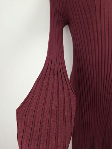 Second-Hand - Seed Deep Grape Ribbed Long Sleeve Dress Size M - SwapUp