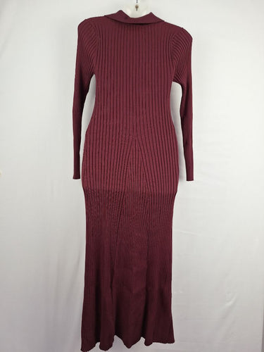 Second-Hand - Seed Deep Grape Ribbed Long Sleeve Dress Size M - SwapUp