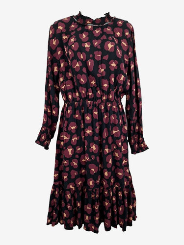 Gorman Maroon Leopard Mock Neck Midi Dress Size 12