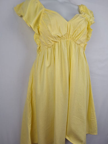 Second-Hand - Proud Poppy Limoncello Shirred Linen Blend Dress Size 16 - SwapUp