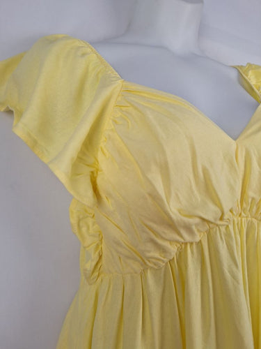 Second-Hand - Proud Poppy Limoncello Shirred Linen Blend Dress Size 16 - SwapUp
