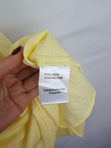 Second-Hand - Proud Poppy Limoncello Shirred Linen Blend Dress Size 16 - SwapUp
