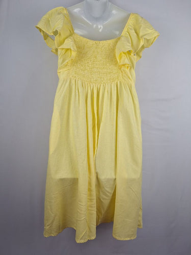 Second-Hand - Proud Poppy Limoncello Shirred Linen Blend Dress Size 16 - SwapUp