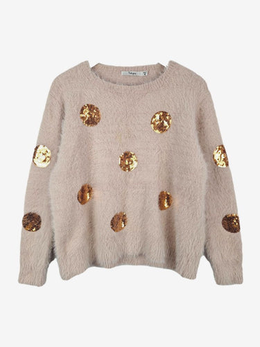 Tulips Blush Super Fluffy Bronze Sequin Jumper Size M