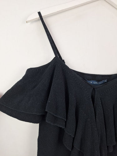 Second-Hand - Ralph Lauren Strappy Frilled Navy Textured Top Size XL - SwapUp