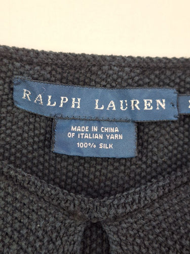Second-Hand - Ralph Lauren Strappy Frilled Navy Textured Top Size XL - SwapUp