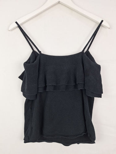 Second-Hand - Ralph Lauren Strappy Frilled Navy Textured Top Size XL - SwapUp