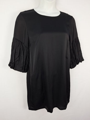 Second-Hand - Mesop Pleated Puff Sleeve Black Mini Dress Size 14 - SwapUp