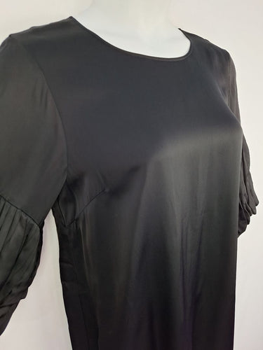 Second-Hand - Mesop Pleated Puff Sleeve Black Mini Dress Size 14 - SwapUp