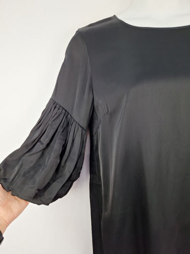 Second-Hand - Mesop Pleated Puff Sleeve Black Mini Dress Size 14 - SwapUp