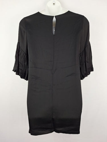 Second-Hand - Mesop Pleated Puff Sleeve Black Mini Dress Size 14 - SwapUp