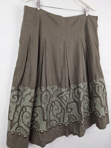 Second-Hand - Liz Jordan Embroidered Linen Blend Midi Skirt Size XL - SwapUp