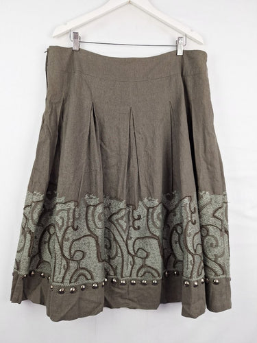 Second-Hand - Liz Jordan Embroidered Linen Blend Midi Skirt Size XL - SwapUp