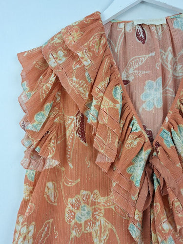 Second-Hand - Ulla Johnson Floral Frill Shimmer Blouse Size 10 - SwapUp
