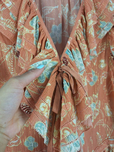 Second-Hand - Ulla Johnson Floral Frill Shimmer Blouse Size 10 - SwapUp