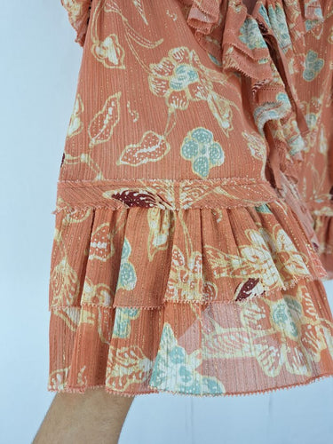 Second-Hand - Ulla Johnson Floral Frill Shimmer Blouse Size 10 - SwapUp