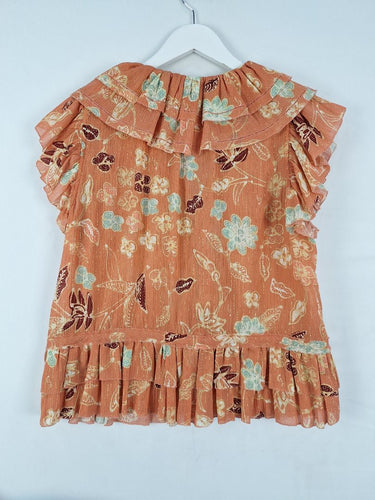 Second-Hand - Ulla Johnson Floral Frill Shimmer Blouse Size 10 - SwapUp