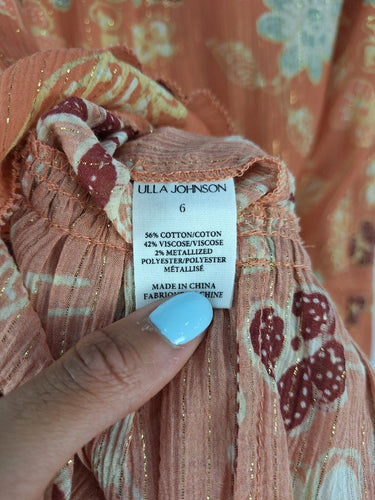 Second-Hand - Ulla Johnson Floral Frill Shimmer Blouse Size 10 - SwapUp