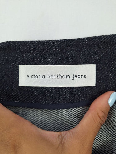 Second-Hand - Victoria Beckham Dark Denim Pleat Mini Skirt Size 10 - SwapUp