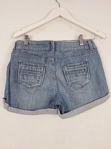 Second-Hand - Witchery Cuffed Washed Denim Shorts Size 8 - SwapUp