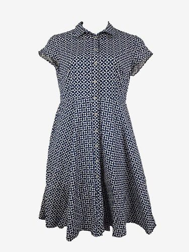 Boden Ultra Marine Pattern Button Up Midi Dress Size 14