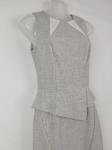 Second-Hand - Cue Grey Panelled Fitted Work Midi Dress Size 6 - SwapUp