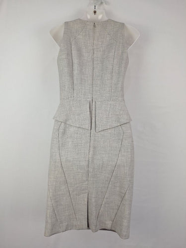 Second-Hand - Cue Grey Panelled Fitted Work Midi Dress Size 6 - SwapUp