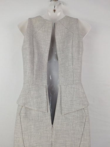 Second-Hand - Cue Grey Panelled Fitted Work Midi Dress Size 6 - SwapUp