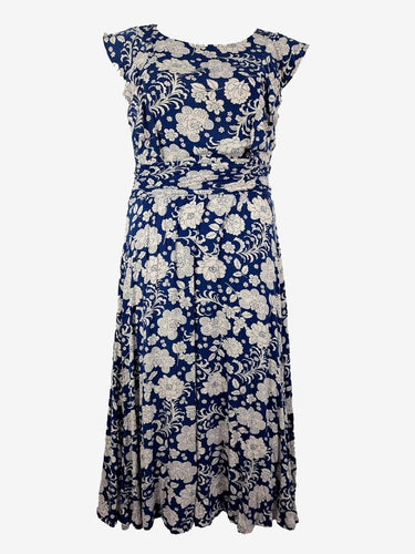 Boden Cobalt Frilled Soft Floral Midi Dress Size 12