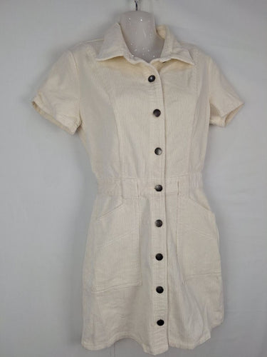Second-Hand - All About Eve Milk Corduroy Button Up Mini Dress Size 8 - SwapUp