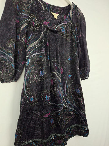 Second-Hand - Monsoon Pure Silk Dazzling Night Flower Tunic Blouse Size 8 - SwapUp