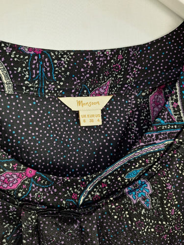 Second-Hand - Monsoon Pure Silk Dazzling Night Flower Tunic Blouse Size 8 - SwapUp