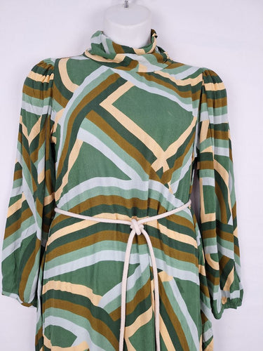 Second-Hand - Frank & Dollys Shades of Green Mock Neck Maxi Dress Size S - SwapUp