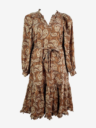 Seed Cinnamon Paisley Linen Blend Midi Dress Size 14