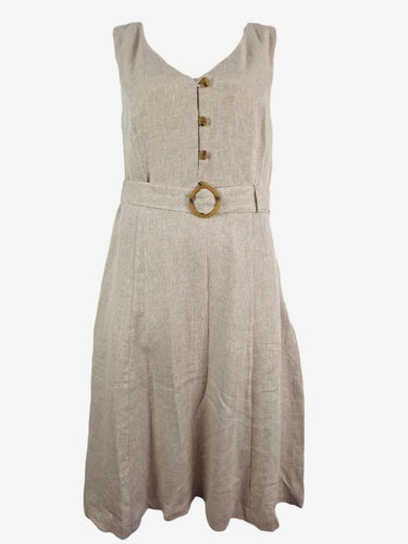 Sportscraft Pure Oat Linen V Neck Dress Size 16