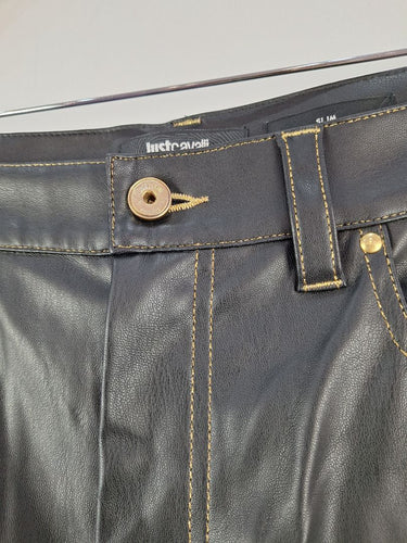 Second-Hand - Just Cavalli Slim Faux Leather Contrast Stitch Pants Size 14 - SwapUp