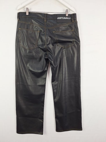 Second-Hand - Just Cavalli Slim Faux Leather Contrast Stitch Pants Size 14 - SwapUp