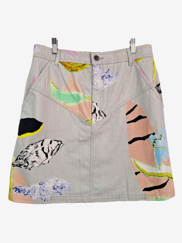 Gorman Grey Painted Swirl Denim Midi Skirt Size 14