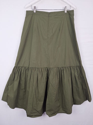 Second-Hand - Atmos & Here Khaki Tiered Swing Skirt Size 16 - SwapUp