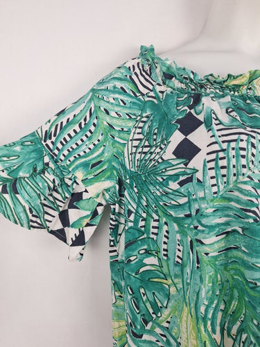 Second-Hand - Solito Tropical Cotton Off The Shoulder Mini Dress Size M - SwapUp