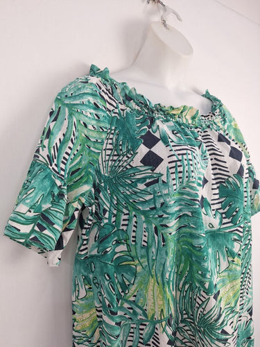 Second-Hand - Solito Tropical Cotton Off The Shoulder Mini Dress Size M - SwapUp